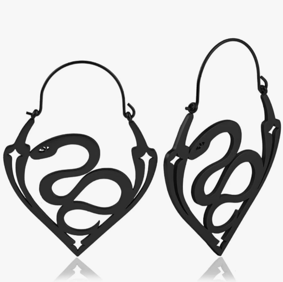 Black Snake Steel Huggie Hoops Gothic Tribal Tattoo Design Hoop Earrings New - Picture 1 of 5